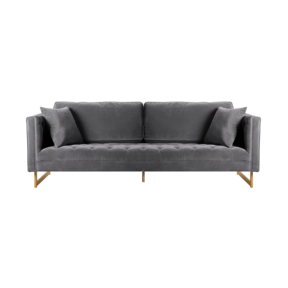 Modern Velvet Metal Wood Sofa in Gray